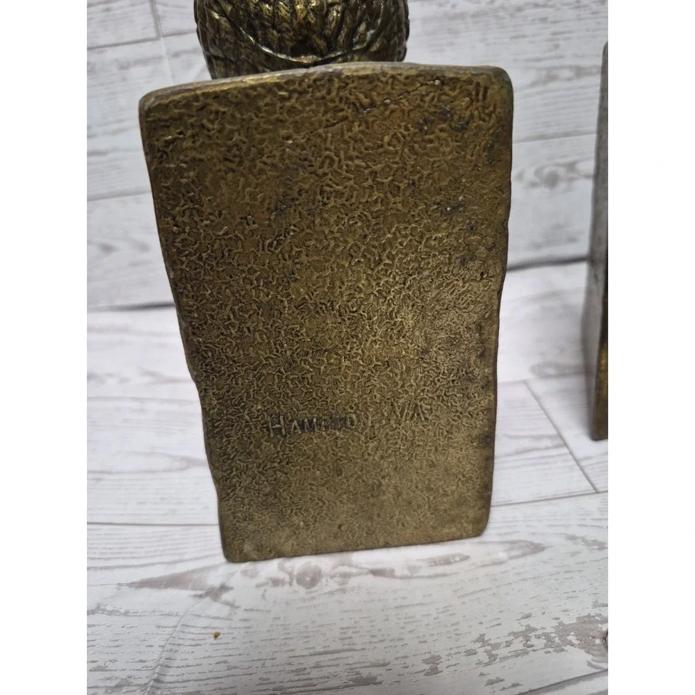 Set Of 2 Book Ends Brass Stamped HAMPTON VA. On Back Heavy Weight Owls
